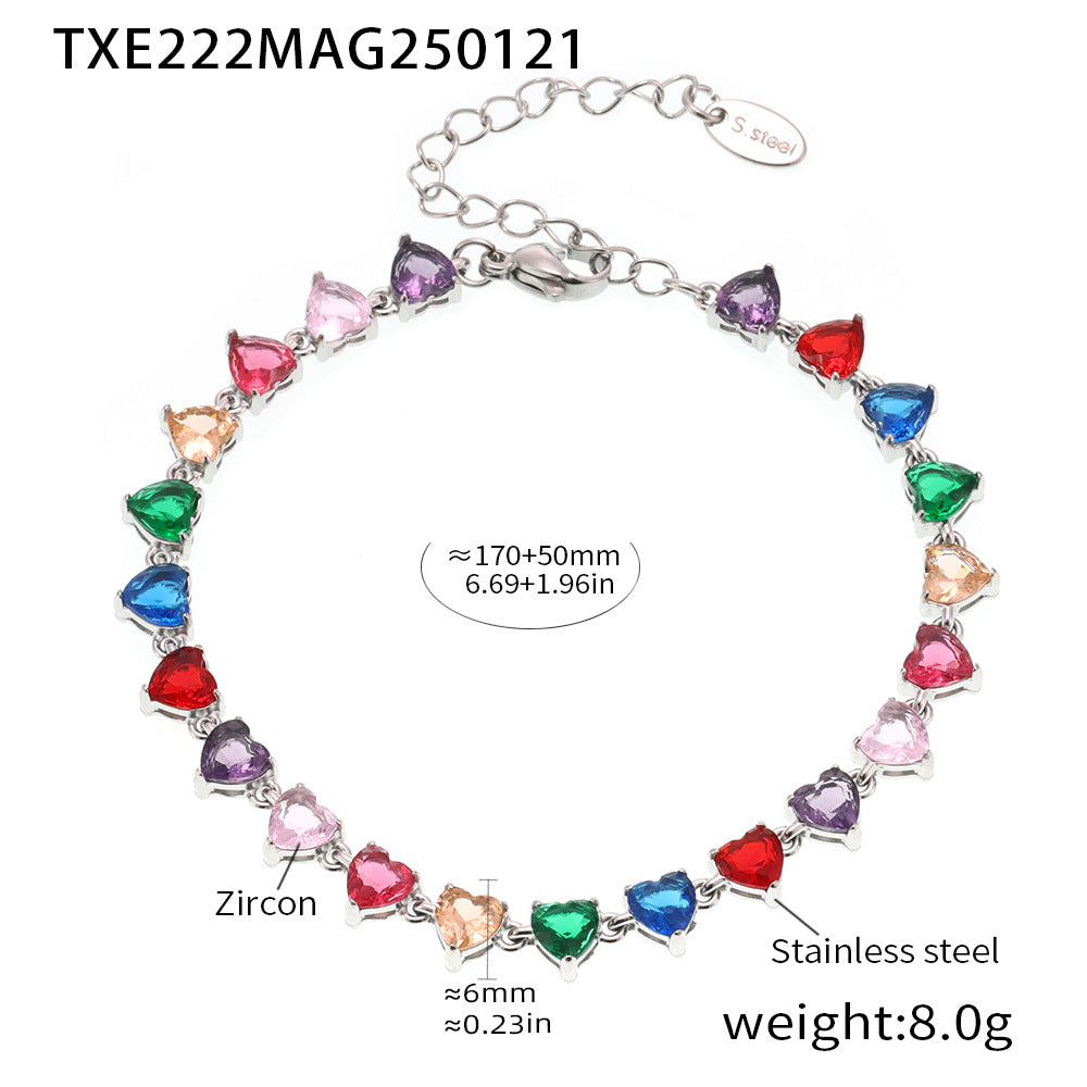 316L Stainless Steel 18K Gold PVD Love Heart 5A Zircon Necklace - Love Heart Zircon, Modern, Delicate, Hypoallergenic Wholesale Stainless Steel Jewelry - Sensitive Skin Friendly - Detail 8