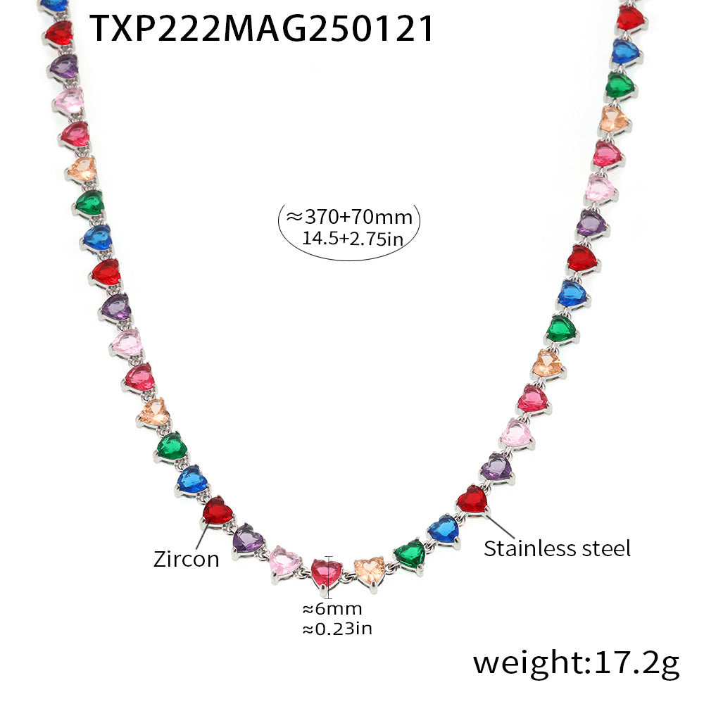 316L Stainless Steel 18K Gold PVD Love Heart 5A Zircon Necklace - Love Heart Zircon, Modern, Delicate, Hypoallergenic Wholesale Stainless Steel Jewelry - Sensitive Skin Friendly - Detail 9
