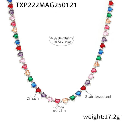 316L Stainless Steel 18K Gold PVD Love Heart 5A Zircon Necklace - Love Heart Zircon, Modern, Delicate, Hypoallergenic Wholesale Stainless Steel Jewelry - Sensitive Skin Friendly - Detail 9