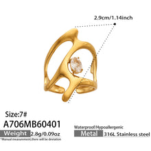 316L Stainless Steel 18K Gold PVD Love Heart Hollow Glass Stone Ring - 18K Gold Plated, Glass Stone, Love Heart Hollow, Niche Design Wholesale Stainless Steel Jewelry - Sensitive Skin Friendly - Detail 13