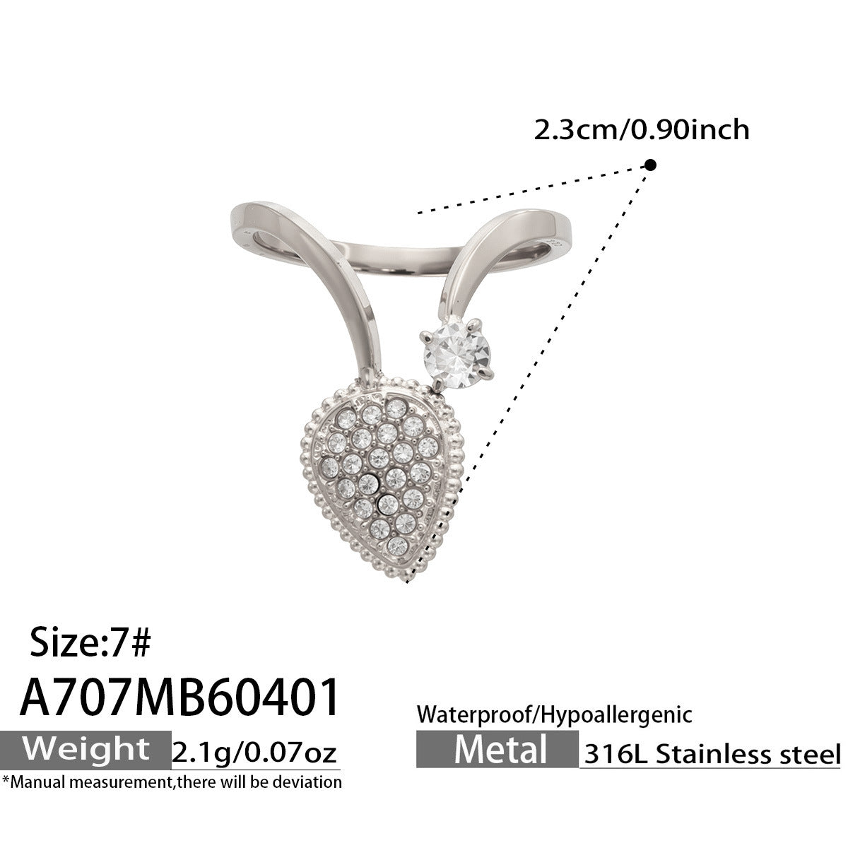 316L Stainless Steel 18K Gold PVD Love Heart Hollow Glass Stone Ring - 18K Gold Plated, Glass Stone, Love Heart Hollow, Niche Design Wholesale Stainless Steel Jewelry - Sensitive Skin Friendly - Detail 14