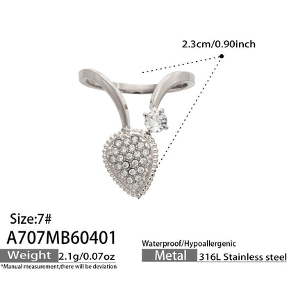 316L Stainless Steel 18K Gold PVD Love Heart Hollow Glass Stone Ring - 18K Gold Plated, Glass Stone, Love Heart Hollow, Niche Design Wholesale Stainless Steel Jewelry - Sensitive Skin Friendly - Detail 14