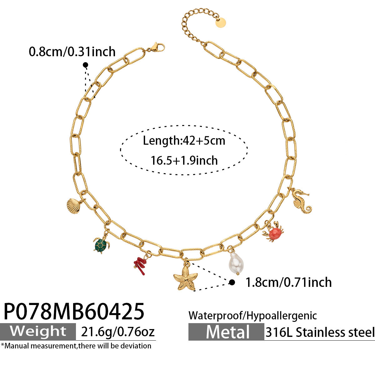 316L Stainless Steel 18K Gold PVD Love Heart Vintage Pearl Necklace Bracelet - Vintage Gold Love Heart Faux Pearl Wholesale Stainless Steel Jewelry - Sensitive Skin Friendly - Detail 14