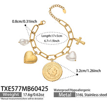 316L Stainless Steel 18K Gold PVD Love Heart Vintage Pearl Necklace Bracelet - Vintage Gold Love Heart Faux Pearl Wholesale Stainless Steel Jewelry - Sensitive Skin Friendly - Detail 16