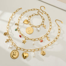 316L Stainless Steel 18K Gold PVD Love Heart Vintage Pearl Necklace Bracelet - Vintage Gold Love Heart Faux Pearl Wholesale Stainless Steel Jewelry - Sensitive Skin Friendly - Detail 5