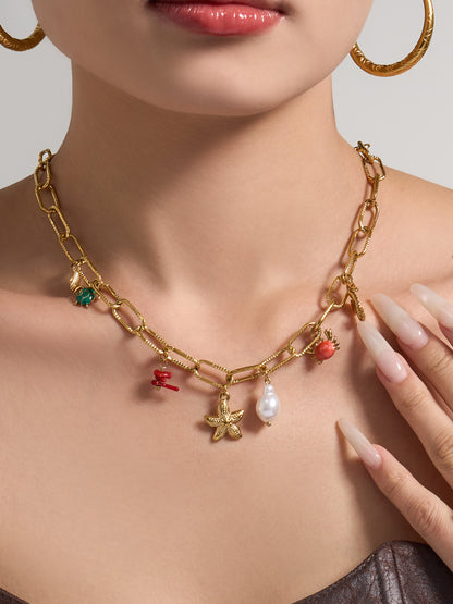 316L Stainless Steel 18K Gold PVD Love Heart Vintage Pearl Necklace Bracelet - Vintage Gold Love Heart Faux Pearl Wholesale Stainless Steel Jewelry - Sensitive Skin Friendly - Detail 9