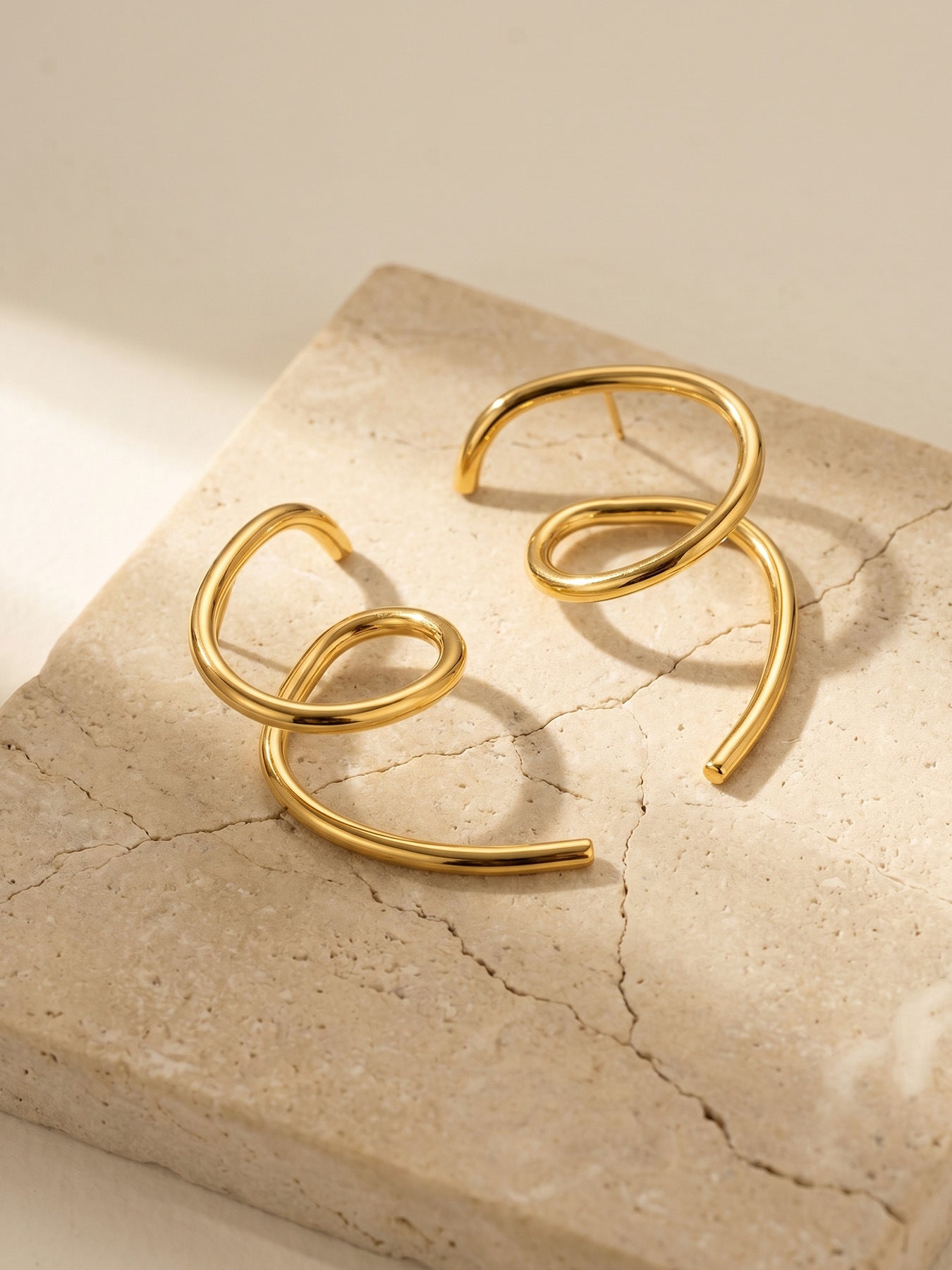 316L Stainless Steel 18K Gold PVD Matte Geometric Earrings - Matte Finish Geometric Modern Minimalist Wholesale Stainless Steel Jewelry - Sensitive Skin Friendly - Detail 16