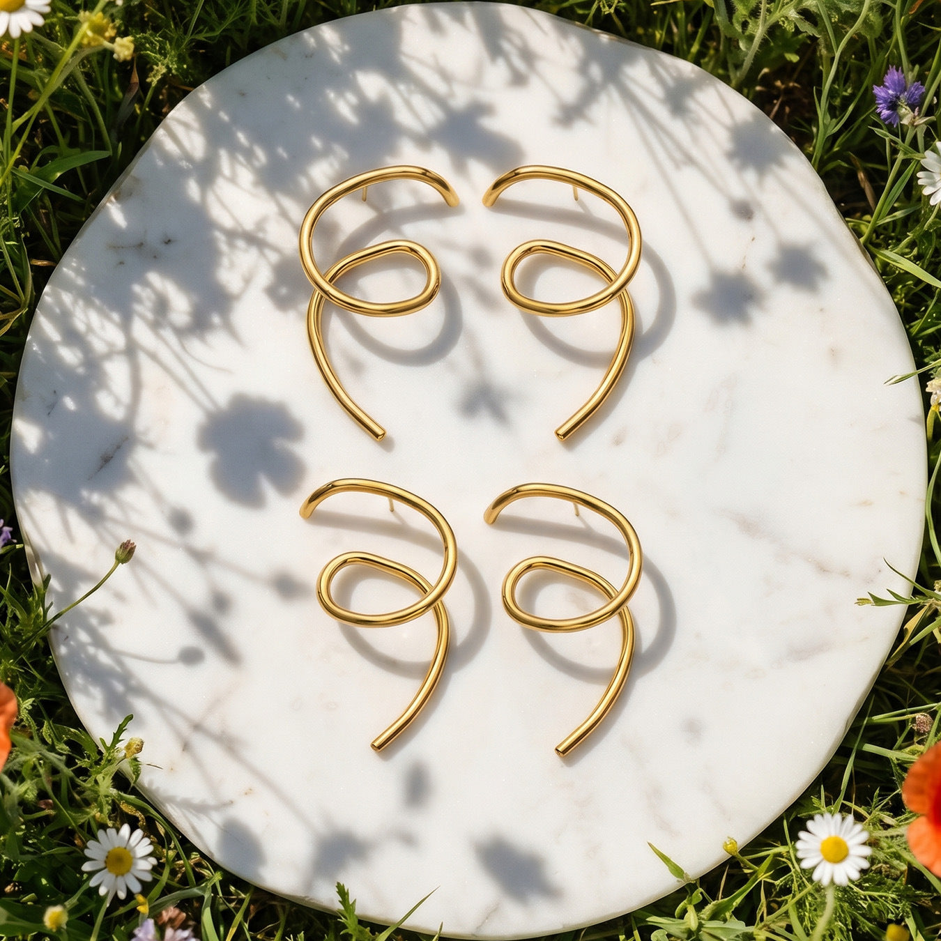 316L Stainless Steel 18K Gold PVD Matte Geometric Earrings - Matte Finish Geometric Modern Minimalist Wholesale Stainless Steel Jewelry - Sensitive Skin Friendly - Detail 7