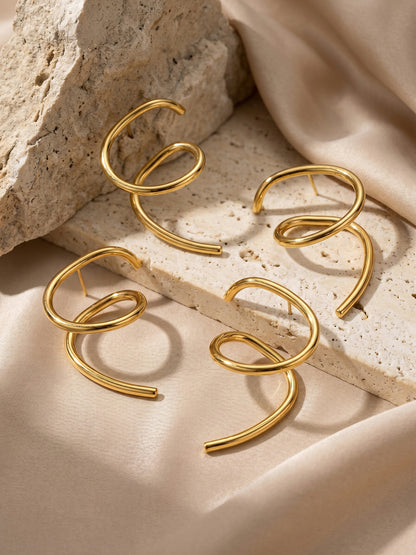 316L Stainless Steel 18K Gold PVD Matte Geometric Earrings - Matte Finish Geometric Modern Minimalist Wholesale Stainless Steel Jewelry - Sensitive Skin Friendly - Detail 9