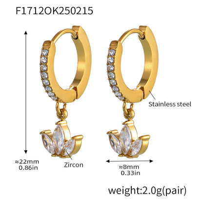 316L Stainless Steel 18K Gold PVD Micro Paved Clover Zircon Earrings - Micro Paved Clover Zircon Gold Earrings Wholesale Stainless Steel Jewelry - Sensitive Skin Friendly - Detail 12