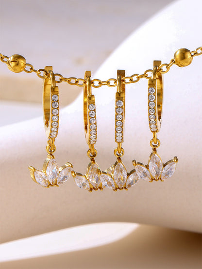 316L Stainless Steel 18K Gold PVD Micro Paved Clover Zircon Earrings - Micro Paved Clover Zircon Gold Earrings Wholesale Stainless Steel Jewelry - Sensitive Skin Friendly - Detail 5