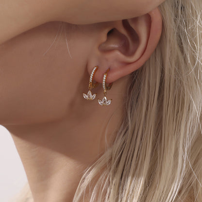 316L Stainless Steel 18K Gold PVD Micro Paved Clover Zircon Earrings - Micro Paved Clover Zircon Gold Earrings Wholesale Stainless Steel Jewelry - Sensitive Skin Friendly - Detail 7