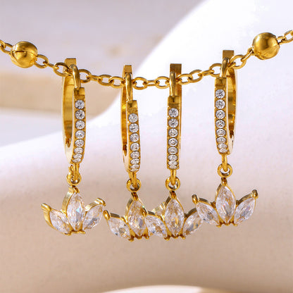 316L Stainless Steel 18K Gold PVD Micro Paved Clover Zircon Earrings - Micro Paved Clover Zircon Gold Earrings Wholesale Stainless Steel Jewelry - Sensitive Skin Friendly - Detail 8