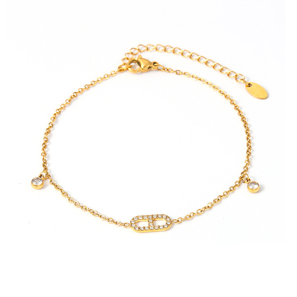 316L Stainless Steel 18K Gold PVD Minimalist Bar Zircon Anklet - Minimalist Bar Zircon Gold Anklet Wholesale Stainless Steel Jewelry - Sensitive Skin Friendly - Detail 1