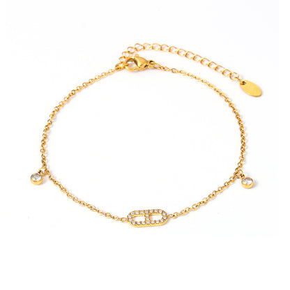 316L Stainless Steel 18K Gold PVD Minimalist Bar Zircon Anklet - Minimalist Bar Zircon Gold Anklet Wholesale Stainless Steel Jewelry - Sensitive Skin Friendly - Detail 1