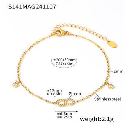 316L Stainless Steel 18K Gold PVD Minimalist Bar Zircon Anklet - Minimalist Bar Zircon Gold Anklet Wholesale Stainless Steel Jewelry - Sensitive Skin Friendly - Detail 3