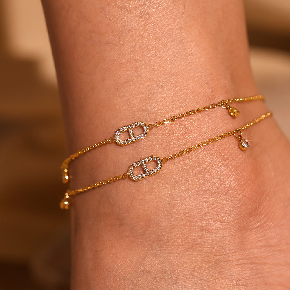 316L Stainless Steel 18K Gold PVD Minimalist Bar Zircon Anklet - Minimalist Bar Zircon Gold Anklet Wholesale Stainless Steel Jewelry - Sensitive Skin Friendly - Detail 4