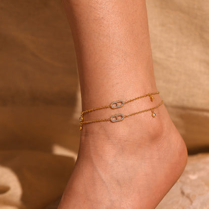 316L Stainless Steel 18K Gold PVD Minimalist Bar Zircon Anklet - Minimalist Bar Zircon Gold Anklet Wholesale Stainless Steel Jewelry - Sensitive Skin Friendly - Detail 5