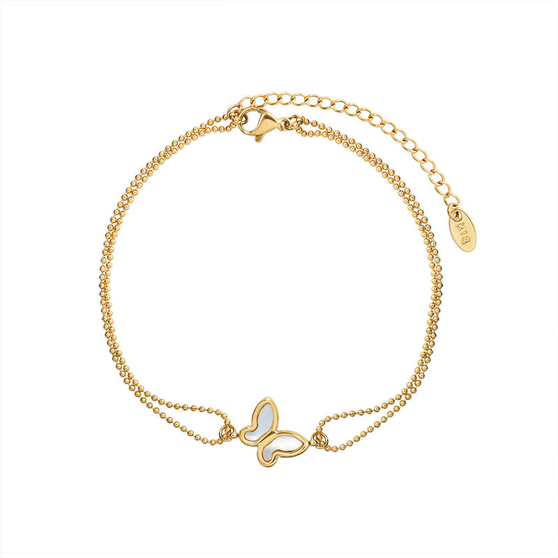 Gold plated 316L stainless steel butterfly charm anklet with adjustable extender, waterproof hypoallergenic minimalist summer jewelry for wholesale