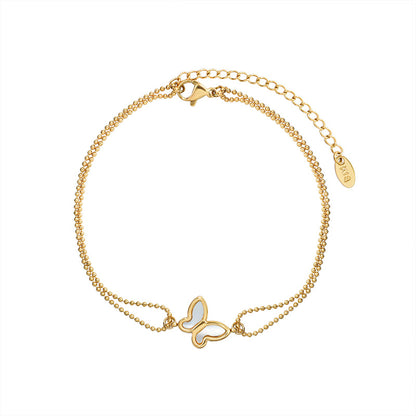 Gold plated 316L stainless steel butterfly charm anklet with adjustable extender, waterproof hypoallergenic minimalist summer jewelry for wholesale