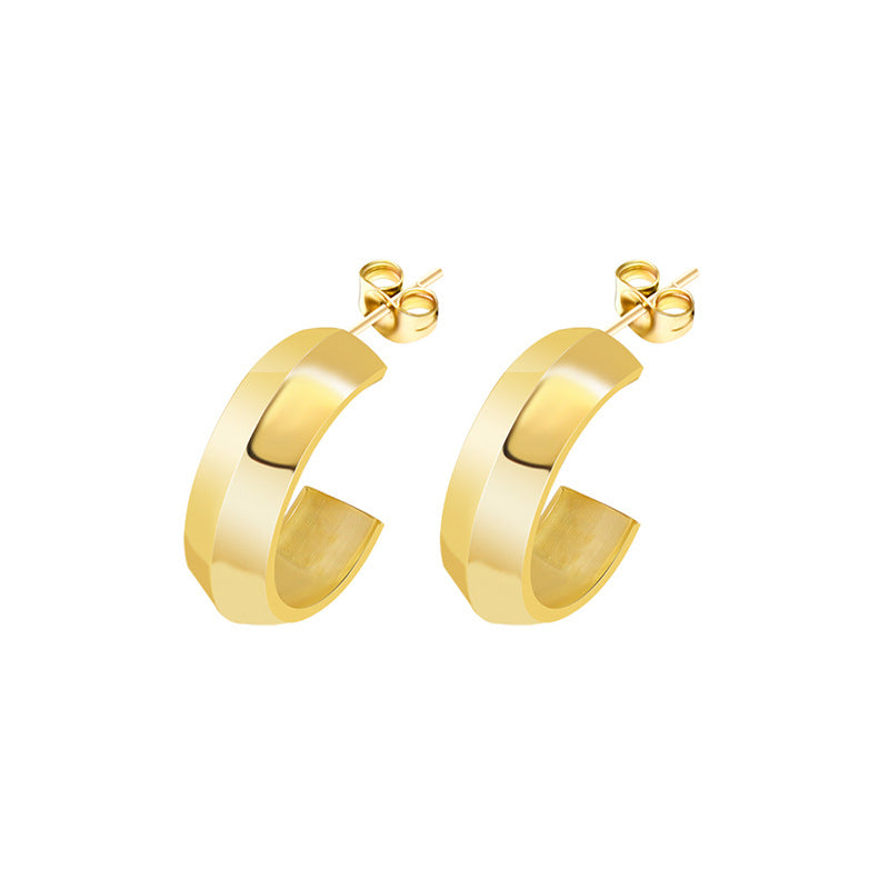 316L Stainless Steel 18K Gold PVD Minimalist C-Shaped Earrings - Minimalist C-Shaped Petite Earrings Wholesale Stainless Steel Jewelry - Sensitive Skin Friendly - Detail 3