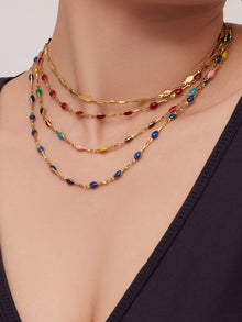 316L Stainless Steel 18K Gold PVD Minimalist Dopamine Color-Block Enamel Necklace & Bracelet Set - Dopamine Color-Block, Enamel, Minimalist, Modern, Stainless Steel, Gold Plated, Necklace, Bracelet Set Sensitive Skin Friendly - Detail 10