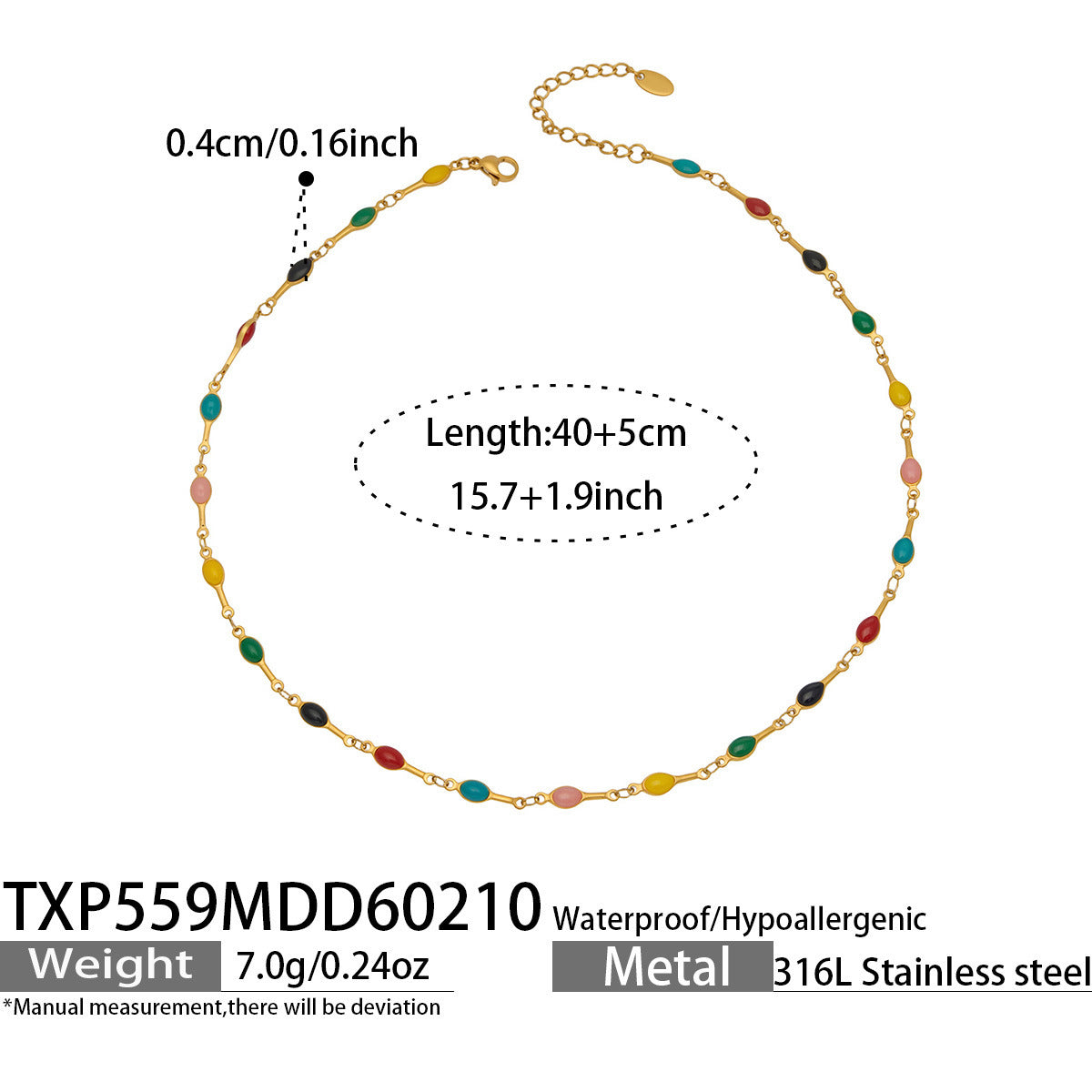 316L Stainless Steel 18K Gold PVD Minimalist Dopamine Color-Block Enamel Necklace & Bracelet Set - Dopamine Color-Block, Enamel, Minimalist, Modern, Stainless Steel, Gold Plated, Necklace, Bracelet Set Sensitive Skin Friendly - Detail 11