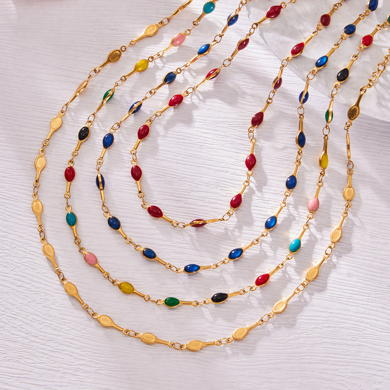 316L Stainless Steel 18K Gold PVD Minimalist Dopamine Color-Block Enamel Necklace & Bracelet Set - Dopamine Color-Block, Enamel, Minimalist, Modern, Stainless Steel, Gold Plated, Necklace, Bracelet Set Sensitive Skin Friendly - Detail 19