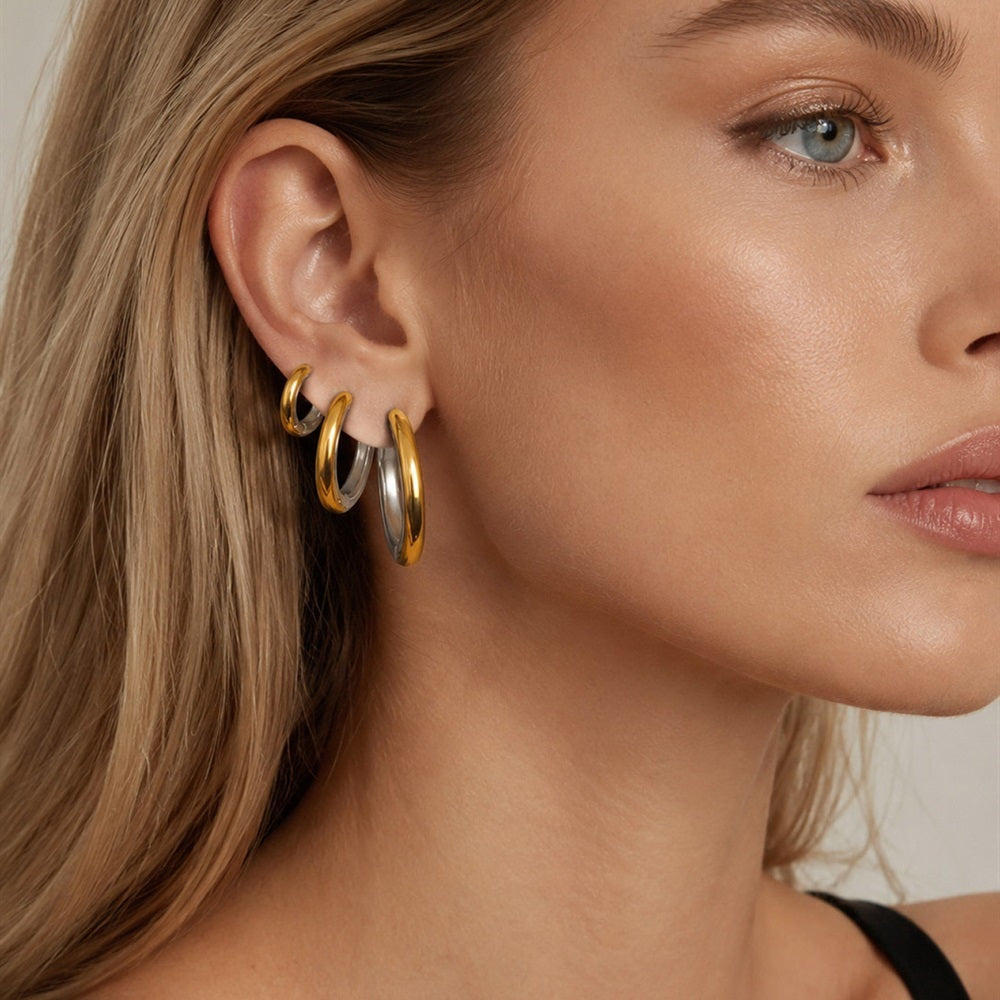316L Stainless Steel 18K Gold PVD Minimalist Earrings - Minimalist Stylish Steel Earrings Wholesale Stainless Steel Jewelry - Sensitive Skin Friendly - Detail 1