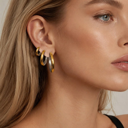 316L Stainless Steel 18K Gold PVD Minimalist Earrings - Minimalist Stylish Steel Earrings Wholesale Stainless Steel Jewelry - Sensitive Skin Friendly - Detail 1