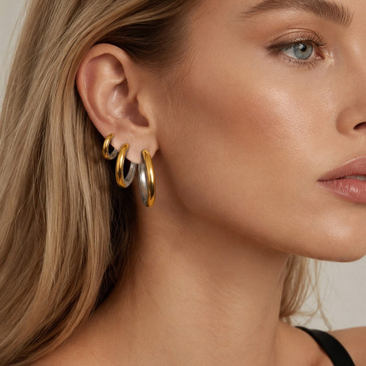 316L Stainless Steel 18K Gold PVD Minimalist Earrings - Minimalist Stylish Steel Earrings Wholesale Stainless Steel Jewelry - Sensitive Skin Friendly - Detail 1