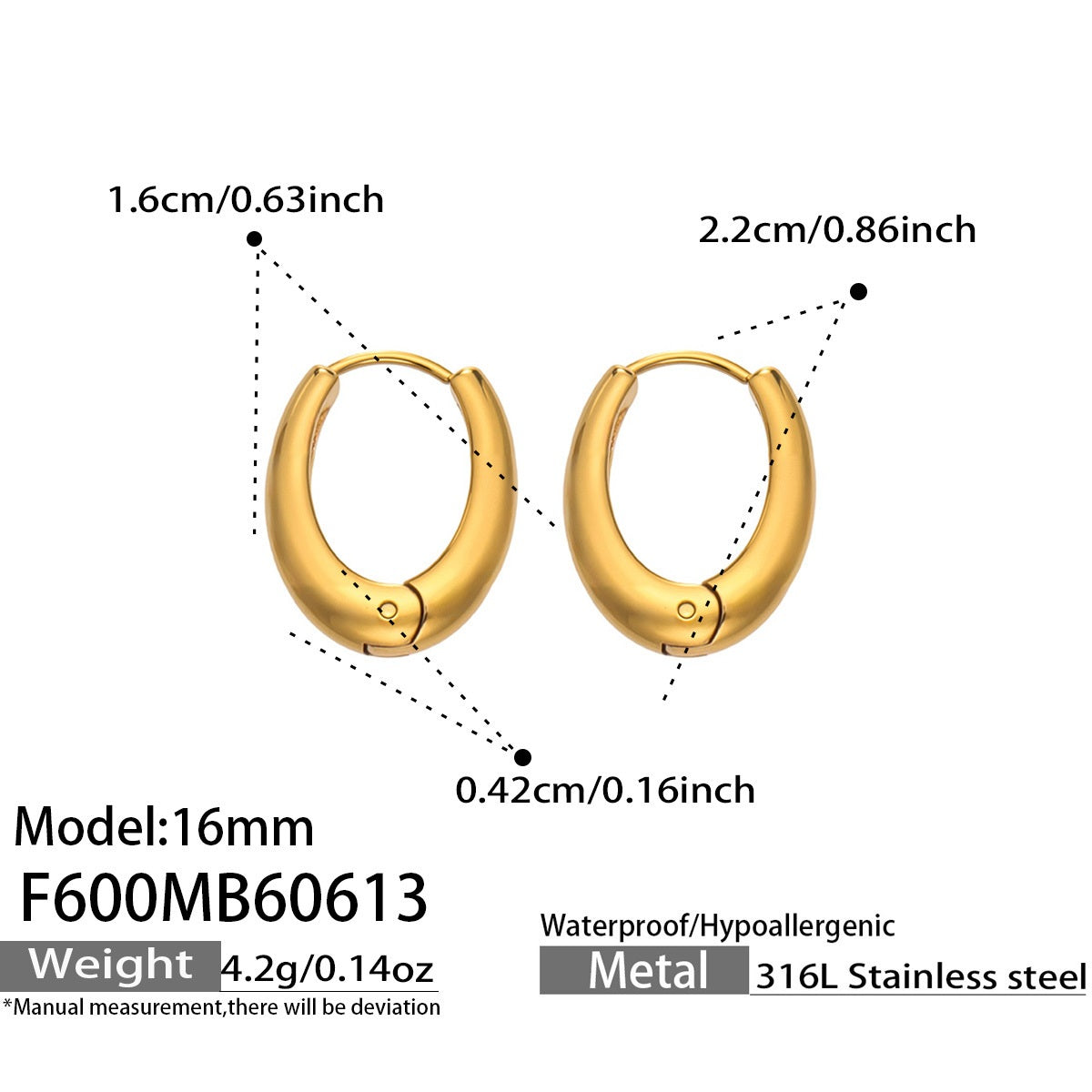 316L Stainless Steel 18K Gold PVD Minimalist Earrings - Minimalist Stylish Steel Earrings Wholesale Stainless Steel Jewelry - Sensitive Skin Friendly - Detail 9