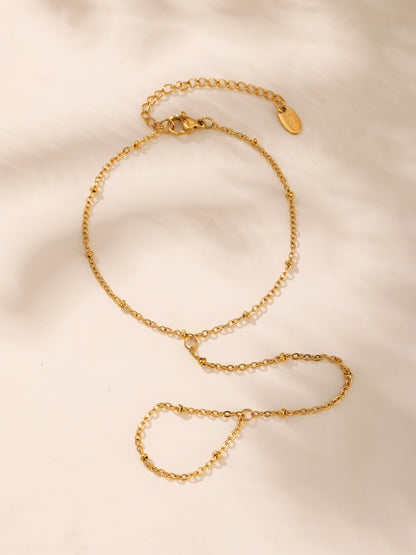316L Stainless Steel 18K Gold PVD Minimalist Finger Chain Bracelet - Minimalist Gold Finger Chain, European Ins Style Wholesale Stainless Steel Jewelry - Sensitive Skin Friendly - Detail 4