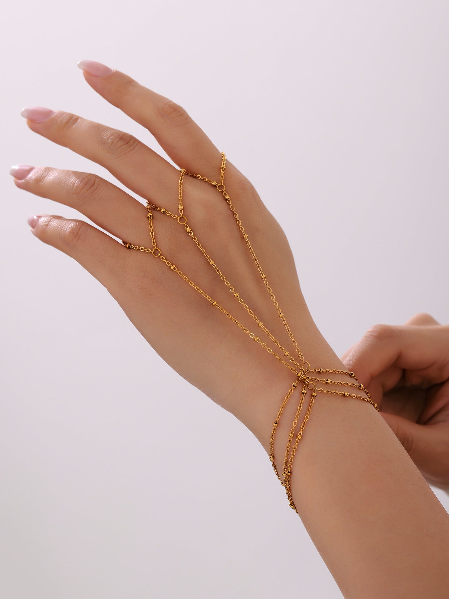 316L Stainless Steel 18K Gold PVD Minimalist Finger Chain Bracelet - Minimalist Gold Finger Chain, European Ins Style Wholesale Stainless Steel Jewelry - Sensitive Skin Friendly - Detail 6