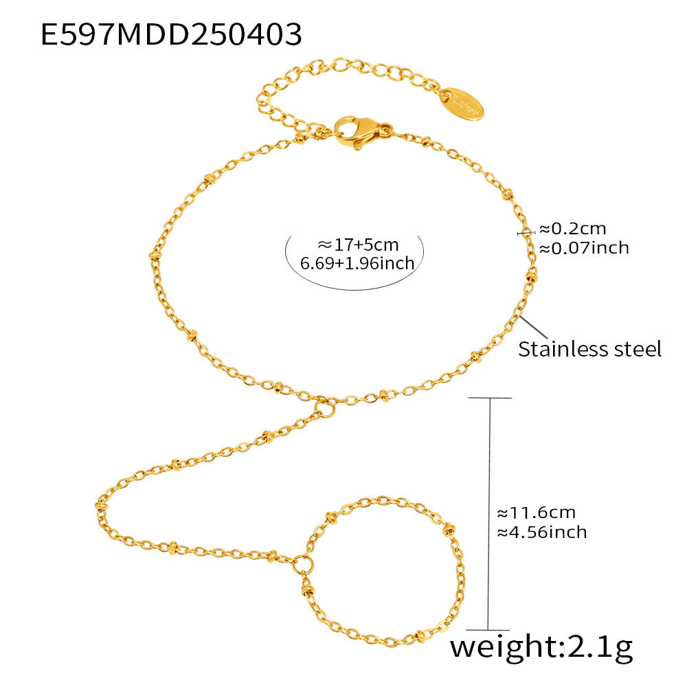 316L Stainless Steel 18K Gold PVD Minimalist Finger Chain Bracelet - Minimalist Gold Finger Chain, European Ins Style Wholesale Stainless Steel Jewelry - Sensitive Skin Friendly - Detail 7
