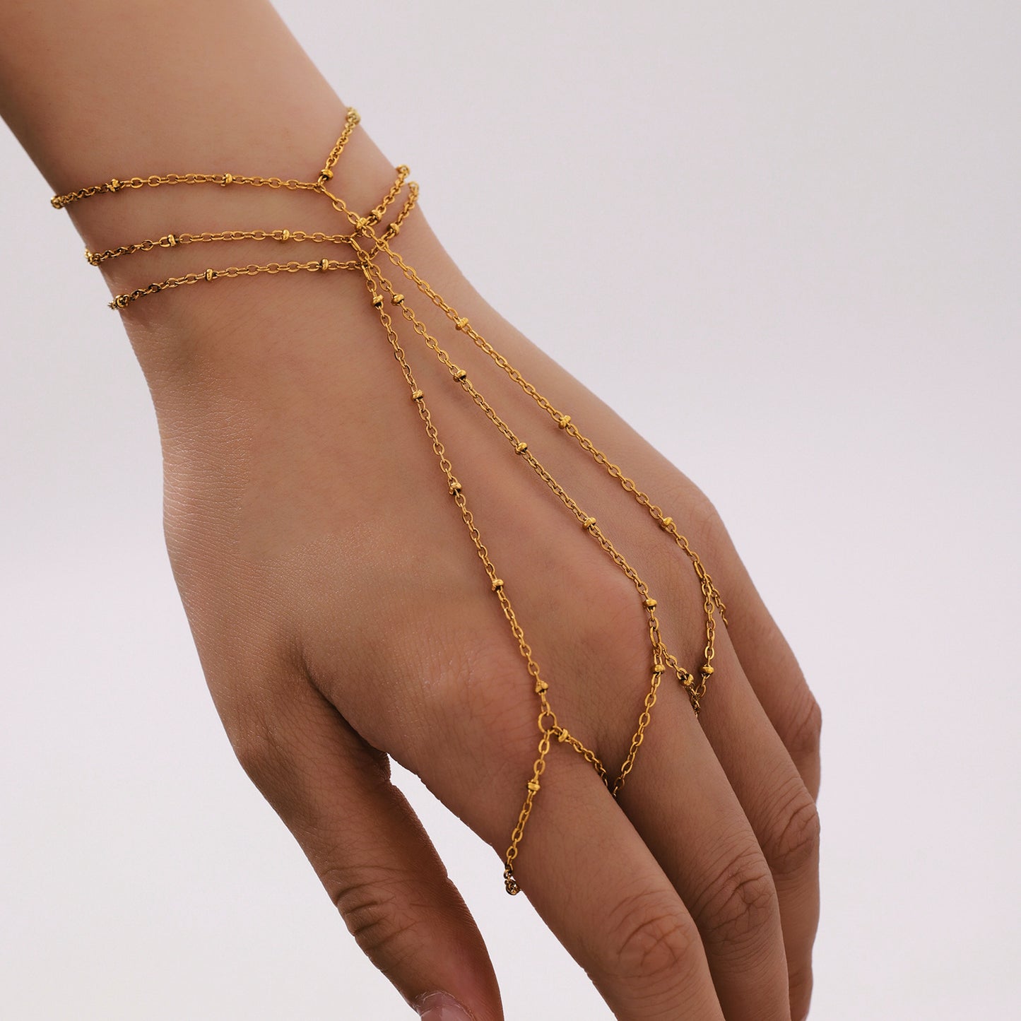 316L Stainless Steel 18K Gold PVD Minimalist Finger Chain Bracelet - Minimalist Gold Finger Chain, European Ins Style Wholesale Stainless Steel Jewelry - Sensitive Skin Friendly - Detail 9