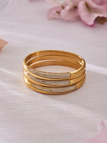 316L Stainless Steel 18K Gold PVD Minimalist Geometric Zircon Bangle - Minimalist Geometric Zircon Bangle Wholesale Stainless Steel Jewelry - Sensitive Skin Friendly - Detail 1