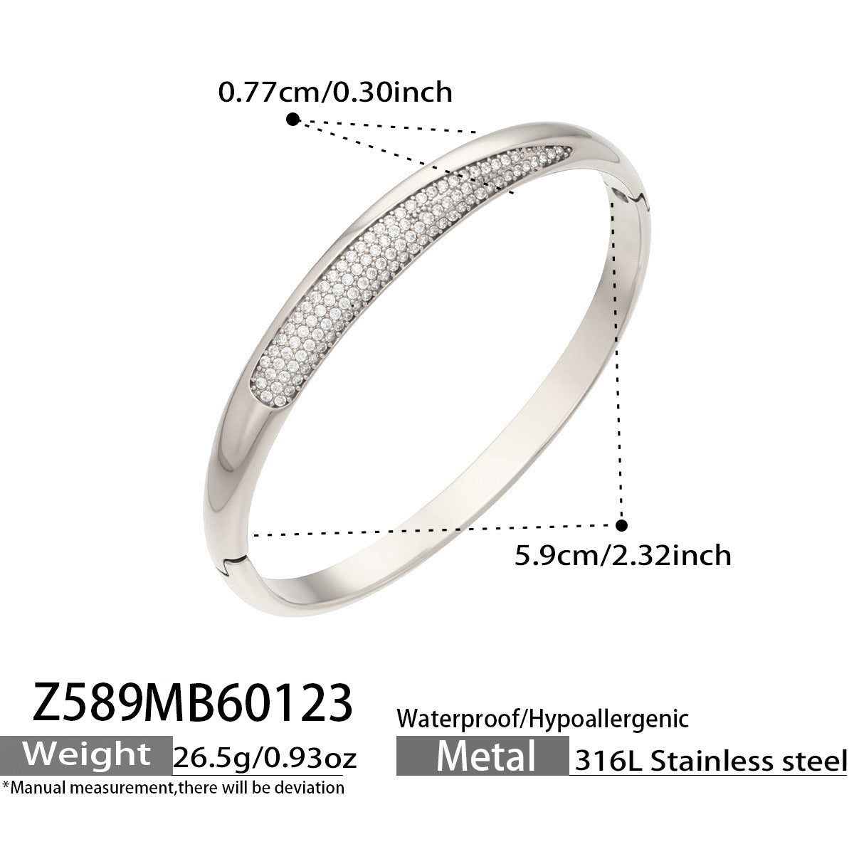 316L Stainless Steel 18K Gold PVD Minimalist Geometric Zircon Bangle - Minimalist Geometric Zircon Bangle Wholesale Stainless Steel Jewelry - Sensitive Skin Friendly - Detail 10