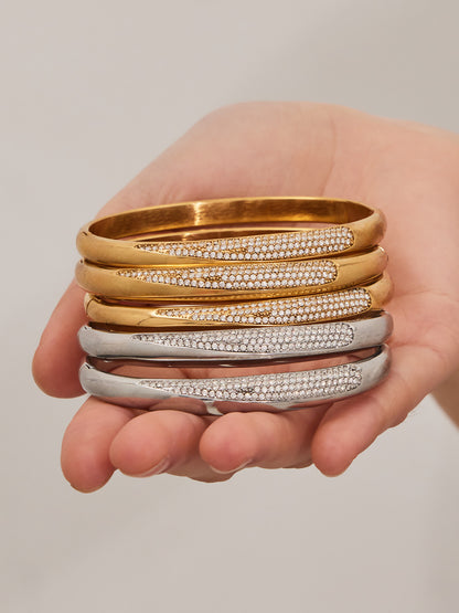 316L Stainless Steel 18K Gold PVD Minimalist Geometric Zircon Bangle - Minimalist Geometric Zircon Bangle Wholesale Stainless Steel Jewelry - Sensitive Skin Friendly - Detail 13