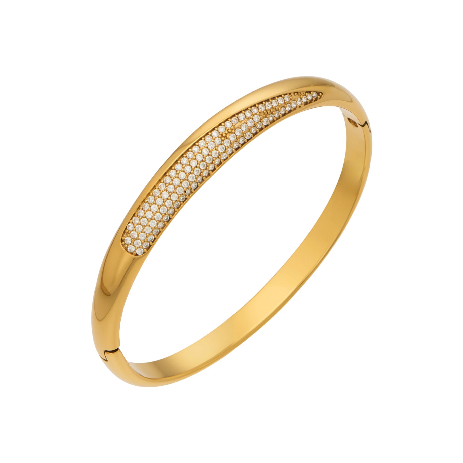 316L Stainless Steel 18K Gold PVD Minimalist Geometric Zircon Bangle - Minimalist Geometric Zircon Bangle Wholesale Stainless Steel Jewelry - Sensitive Skin Friendly - Detail 14