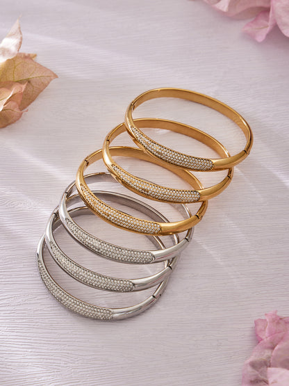 316L Stainless Steel 18K Gold PVD Minimalist Geometric Zircon Bangle - Minimalist Geometric Zircon Bangle Wholesale Stainless Steel Jewelry - Sensitive Skin Friendly - Detail 5