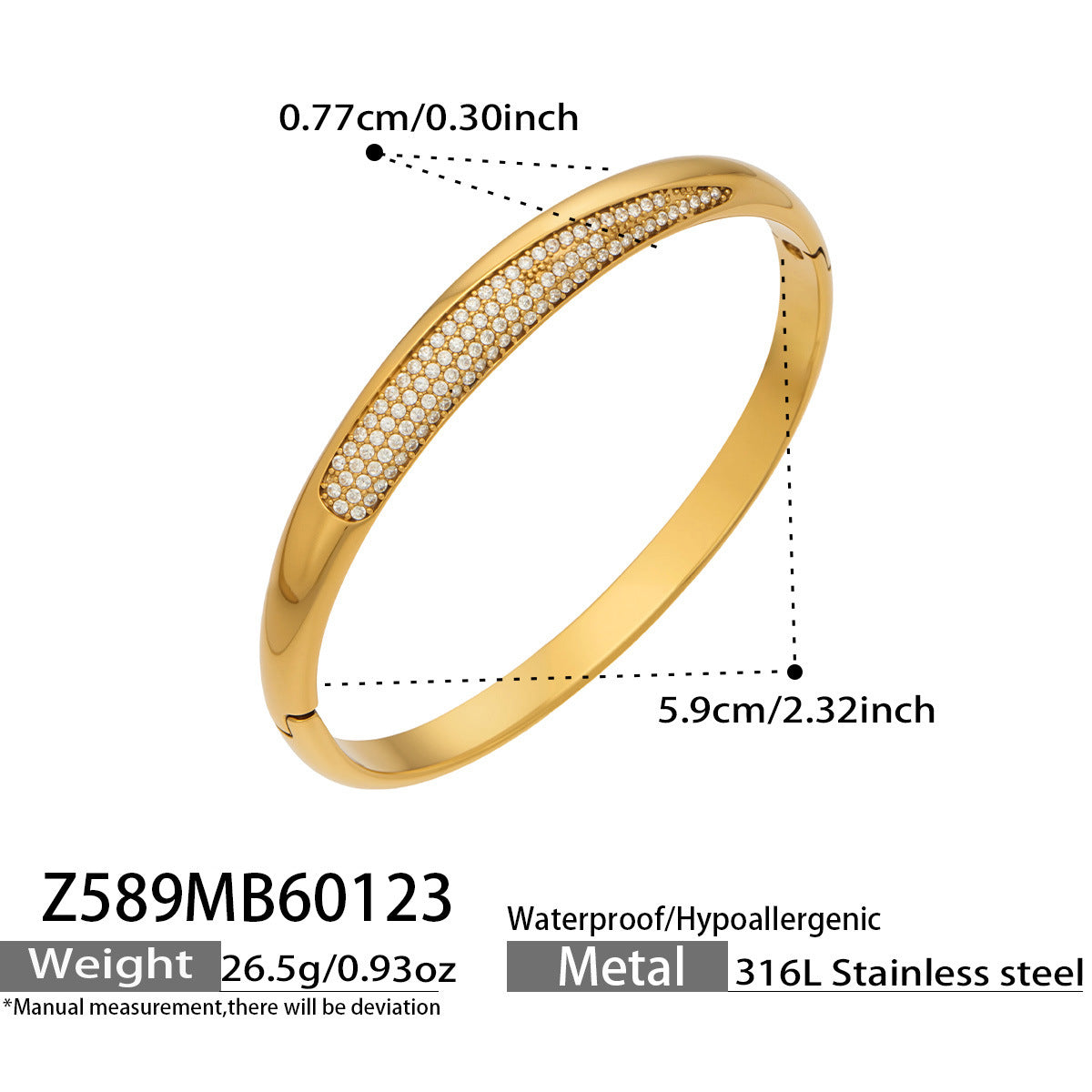 316L Stainless Steel 18K Gold PVD Minimalist Geometric Zircon Bangle - Minimalist Geometric Zircon Bangle Wholesale Stainless Steel Jewelry - Sensitive Skin Friendly - Detail 8