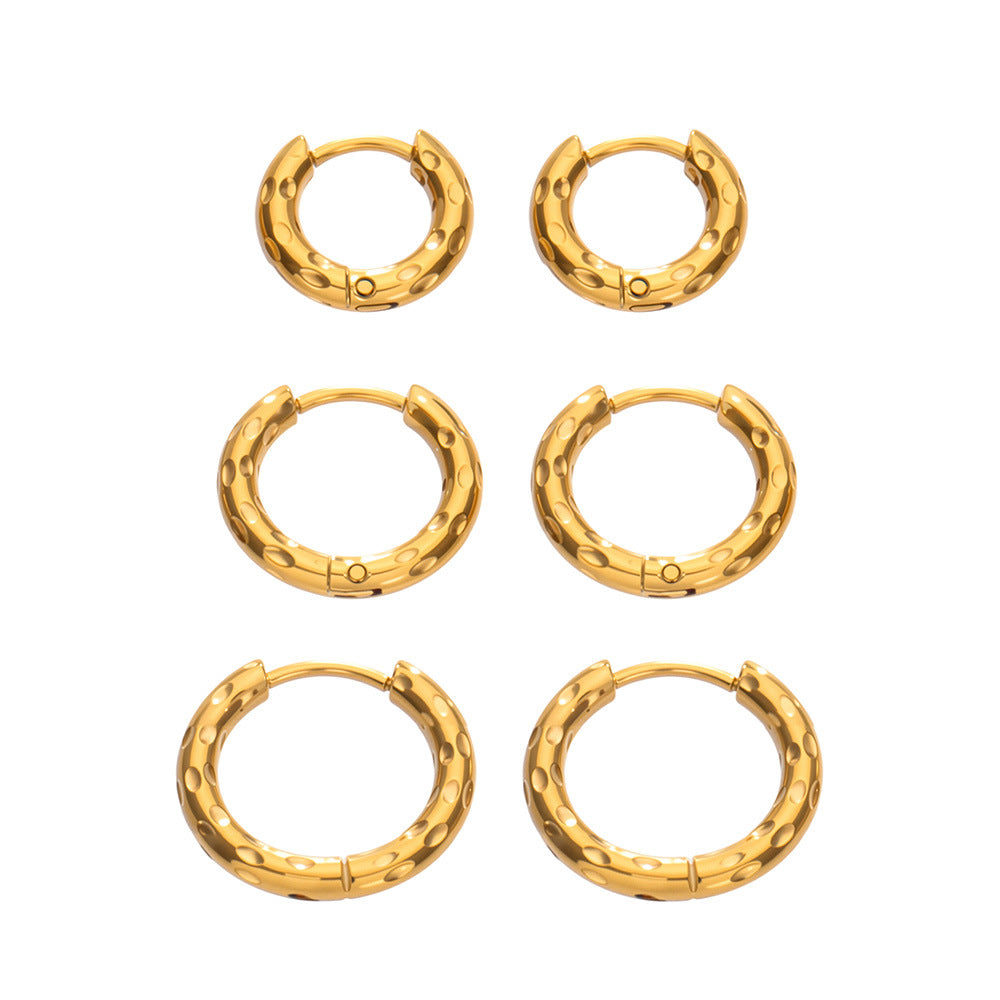 316L Stainless Steel 18K Gold PVD Minimalist Hammered Hoop Earrings - Minimalist Hammered Hoop, Gold Accent, Modern Design Wholesale Stainless Steel Jewelry - Sensitive Skin Friendly - Detail 12