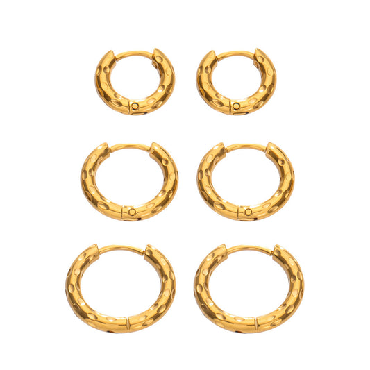316L Stainless Steel 18K Gold PVD Minimalist Hammered Hoop Earrings - Minimalist Hammered Hoop, Gold Accent, Modern Design Wholesale Stainless Steel Jewelry - Sensitive Skin Friendly - Detail 12