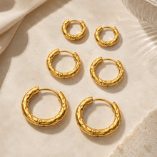 316L Stainless Steel 18K Gold PVD Minimalist Hammered Hoop Earrings - Minimalist Hammered Hoop, Gold Accent, Modern Design Wholesale Stainless Steel Jewelry - Sensitive Skin Friendly - Detail 13