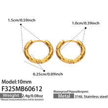 316L Stainless Steel 18K Gold PVD Minimalist Hammered Hoop Earrings - Minimalist Hammered Hoop, Gold Accent, Modern Design Wholesale Stainless Steel Jewelry - Sensitive Skin Friendly - Detail 14