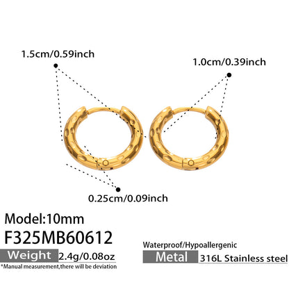 316L Stainless Steel 18K Gold PVD Minimalist Hammered Hoop Earrings - Minimalist Hammered Hoop, Gold Accent, Modern Design Wholesale Stainless Steel Jewelry - Sensitive Skin Friendly - Detail 14