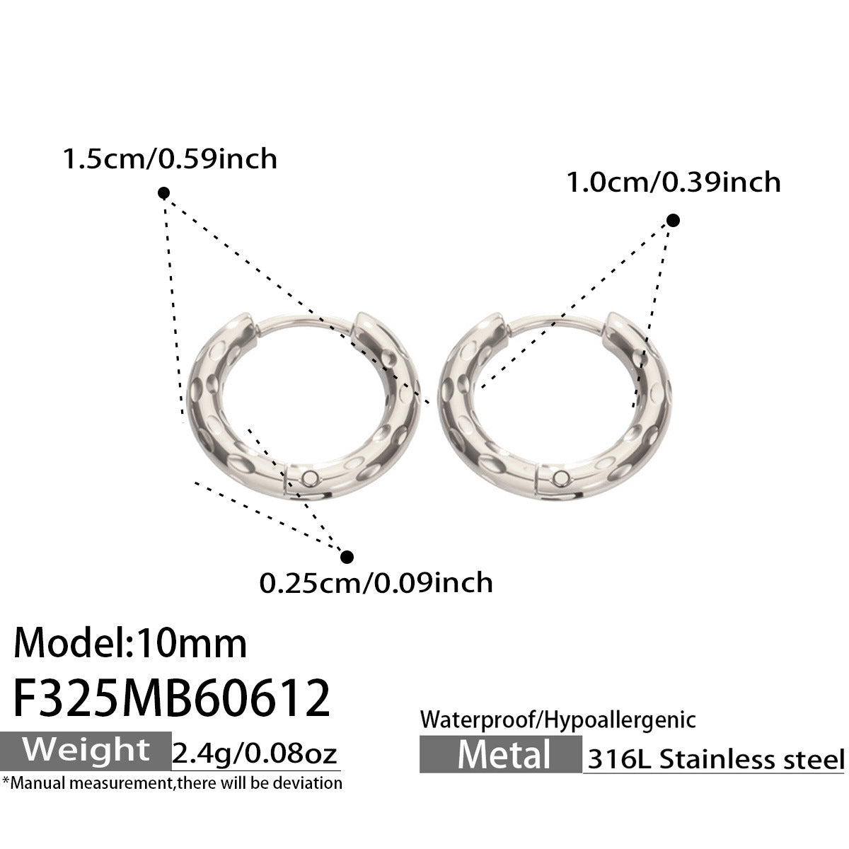 316L Stainless Steel 18K Gold PVD Minimalist Hammered Hoop Earrings - Minimalist Hammered Hoop, Gold Accent, Modern Design Wholesale Stainless Steel Jewelry - Sensitive Skin Friendly - Detail 4