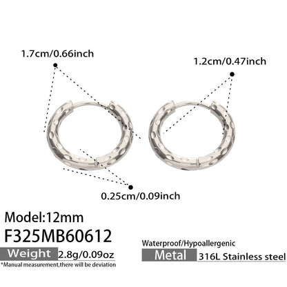 316L Stainless Steel 18K Gold PVD Minimalist Hammered Hoop Earrings - Minimalist Hammered Hoop, Gold Accent, Modern Design Wholesale Stainless Steel Jewelry - Sensitive Skin Friendly - Detail 6