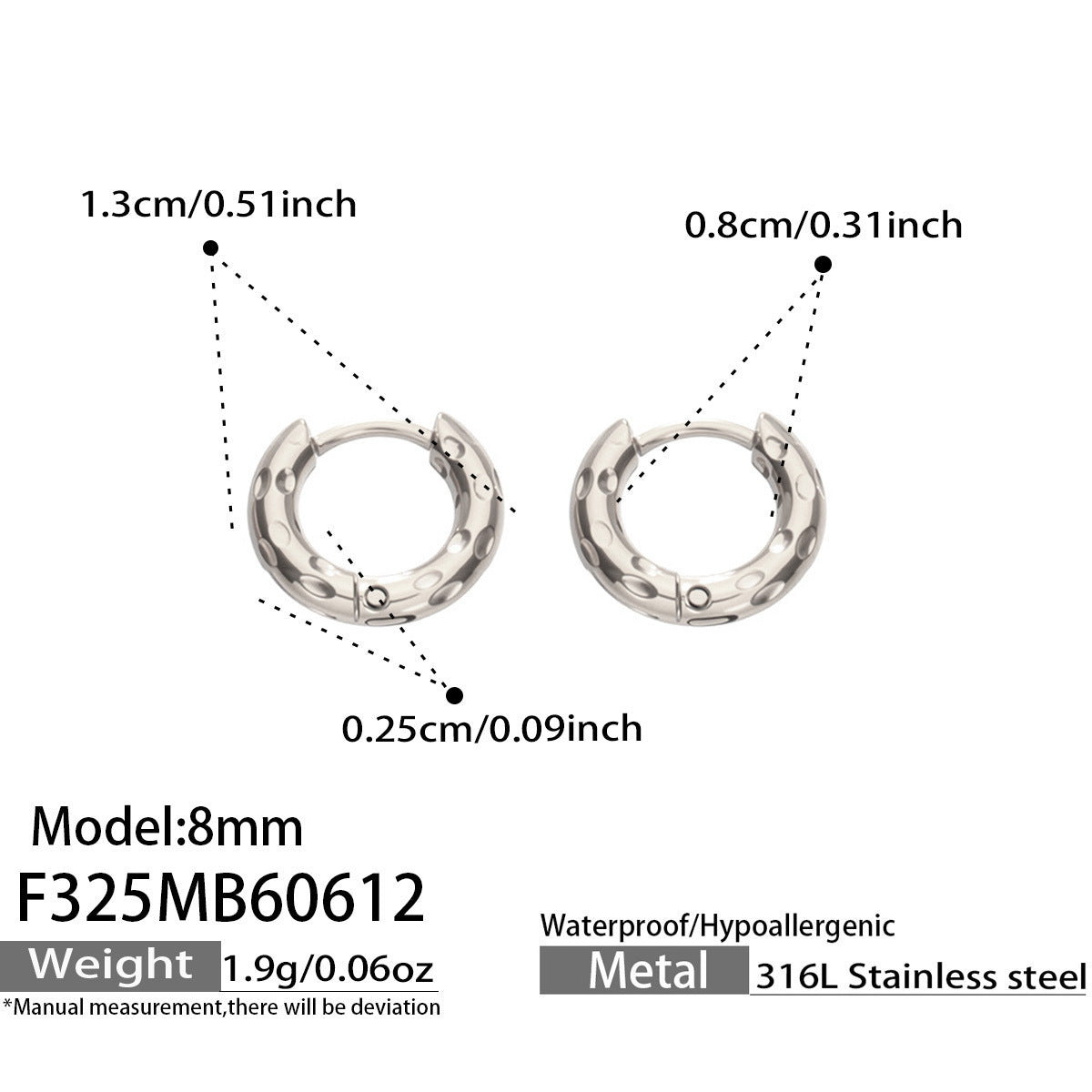 316L Stainless Steel 18K Gold PVD Minimalist Hammered Hoop Earrings - Minimalist Hammered Hoop, Gold Accent, Modern Design Wholesale Stainless Steel Jewelry - Sensitive Skin Friendly - Detail 8